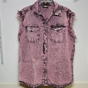 Biker's Pride | Pink-Purple Sleeveless Denim Shirt | M
